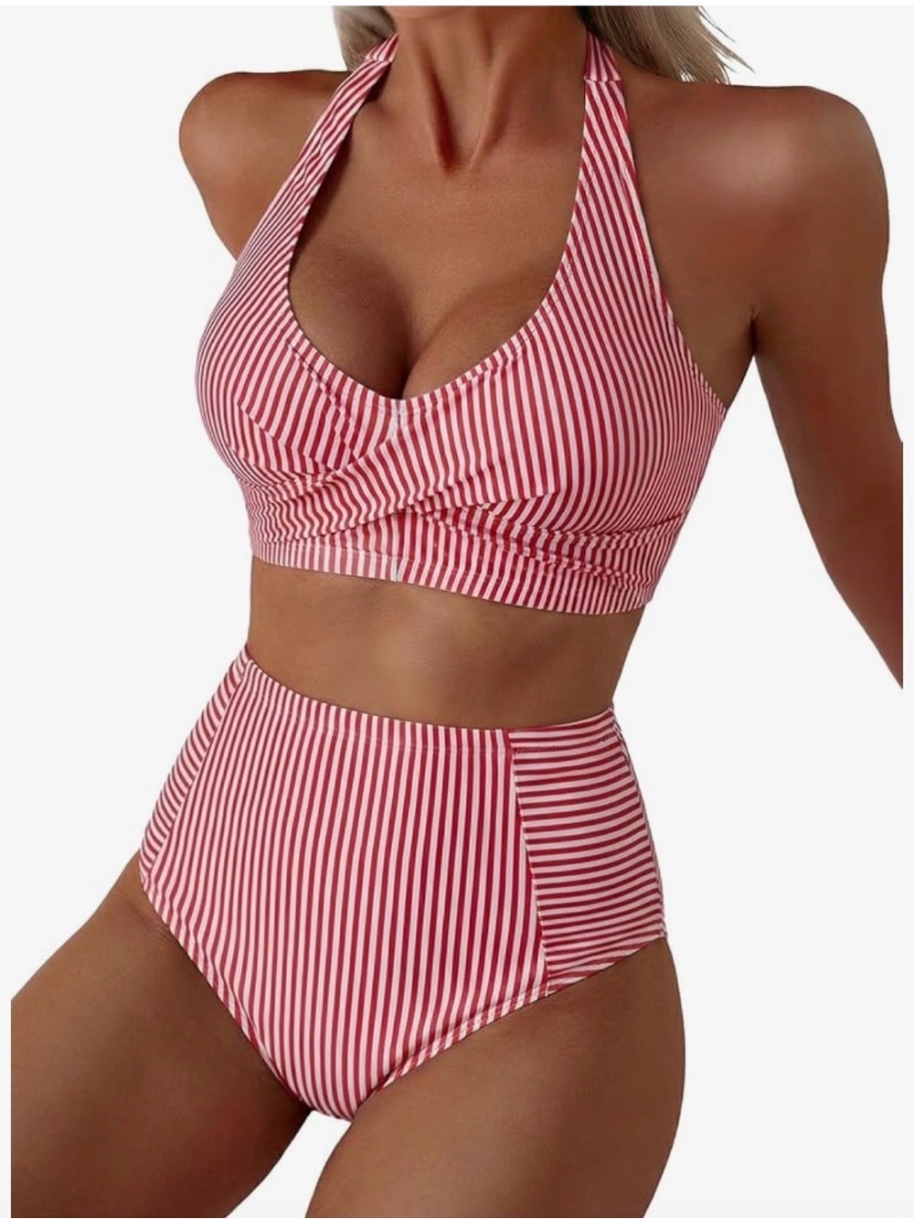 Herseas Women’s High Waisted Bikini – Red & White Striped Size XS (NWOT)
